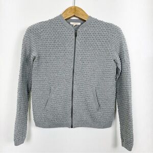 Esprit Women’s Grey Cotton Knit Zip Cardigan Crewneck Size Small Pockets